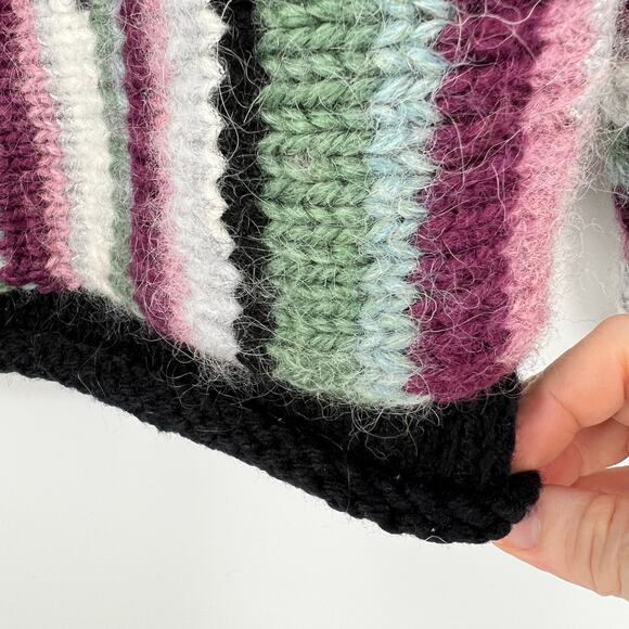 Hand Knit Wool Sweater Womens Large Chunky Colorful Stripe Boatneck Multicolored - Picture 3 of 11